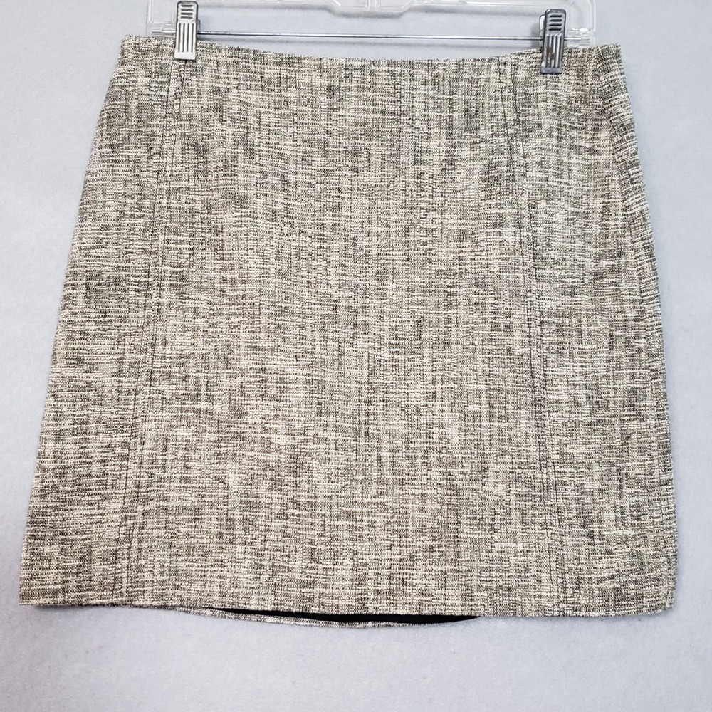 LOFT Women 8P A-Line Mini Skirt Black White Tweed Textured Office Career Preppy